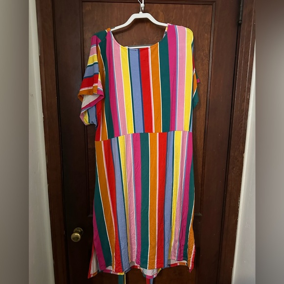 NWT Eloquii Women's Plus Size Wrap Around Dress Rainbow Stripe Size 18 - Picture 3 of 5
